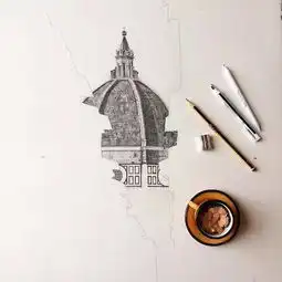 留白手法居然把建筑手绘得如此生动