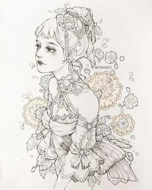 手绘动漫女孩头像线稿素材参考
