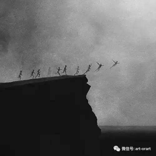 水彩画散发着诗意的极简主义静谧的黑白水彩画