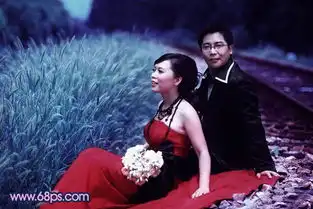 photoshop打造暗调青蓝色铁轨婚片