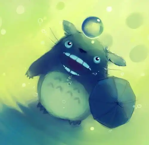 跪求一张龙猫高清壁纸蓝绿色调,龙猫拿伞,头顶有一个泡泡