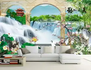 天道酬勤3d山水画客厅电视沙发背景墙