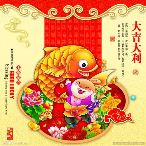 吉星高照之玉兔戏鱼设计图