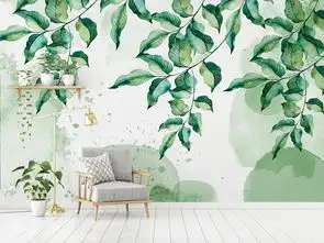 北欧小清新手绘水彩树叶田园壁画背景墙图片设计素材高清模板下载80.15mb手绘电视背景墙大全