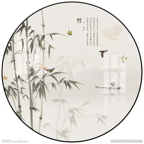 新中式意境淡雅竹子圆形装饰画设计图