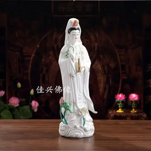 1426寸白玉瓷南海站观音观音菩萨佛像雕塑陶瓷摆件